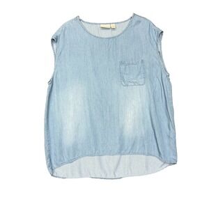 Chicos Shirt Womens 3 XL 16‎ Blue Chambray Sleeveless Blouse Viscose Lightweight
